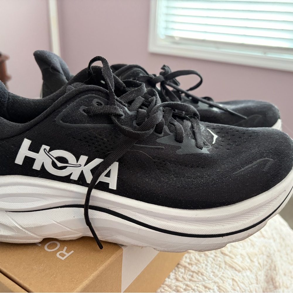 Hoka Black and White Cushion Run Sneakers